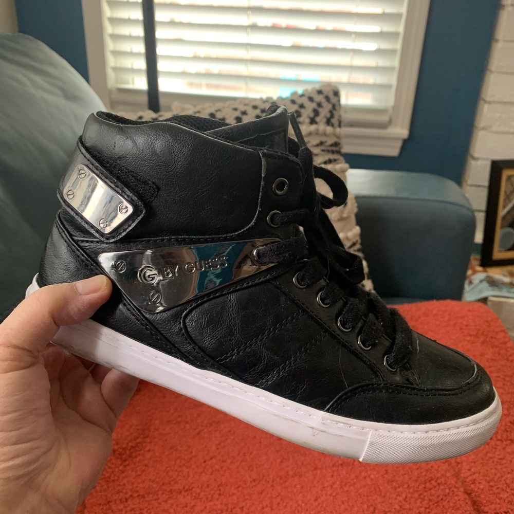 G By Guess High-Top Black Sneakers with Silver Accents - Size:  8-1/2 Medium
